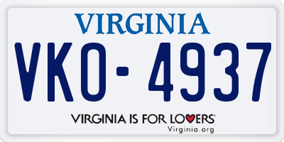 VA license plate VKO4937