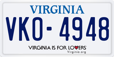 VA license plate VKO4948