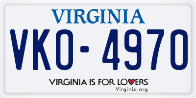 VA license plate VKO4970