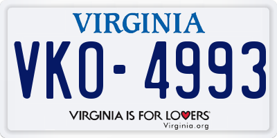 VA license plate VKO4993