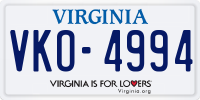 VA license plate VKO4994
