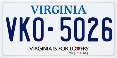 VA license plate VKO5026