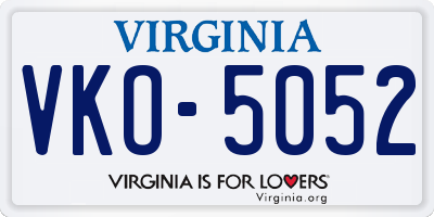 VA license plate VKO5052
