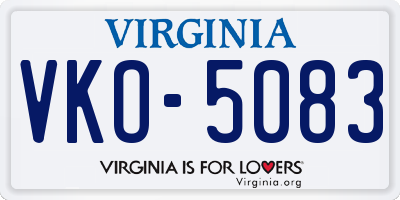VA license plate VKO5083