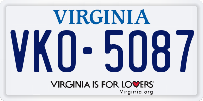 VA license plate VKO5087