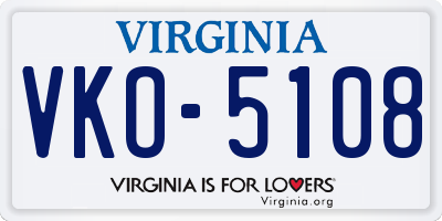 VA license plate VKO5108