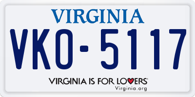 VA license plate VKO5117