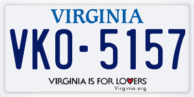 VA license plate VKO5157