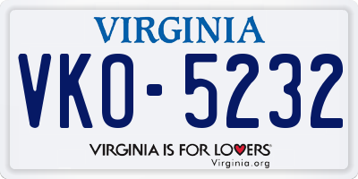 VA license plate VKO5232