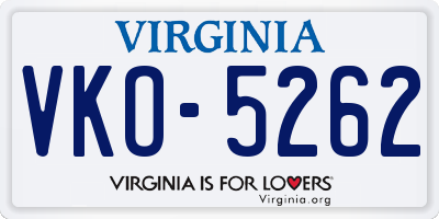 VA license plate VKO5262