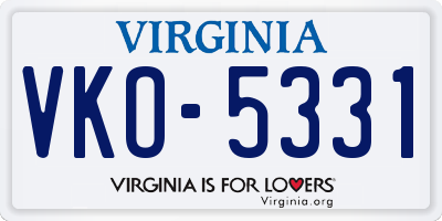 VA license plate VKO5331