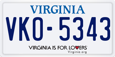 VA license plate VKO5343