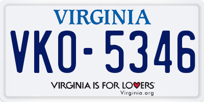 VA license plate VKO5346