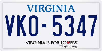 VA license plate VKO5347