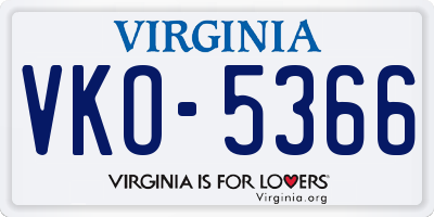 VA license plate VKO5366