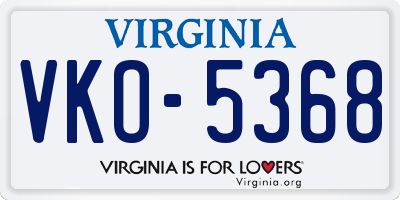 VA license plate VKO5368