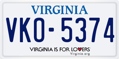 VA license plate VKO5374