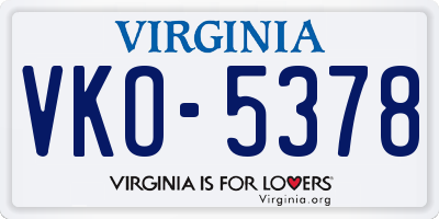 VA license plate VKO5378