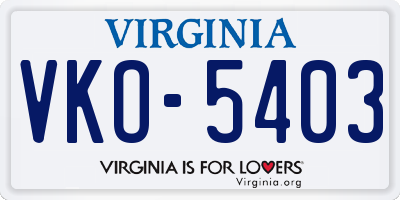 VA license plate VKO5403