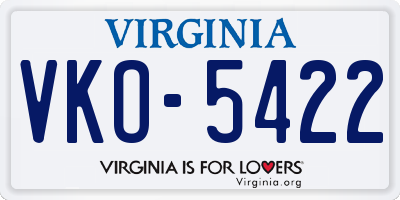 VA license plate VKO5422