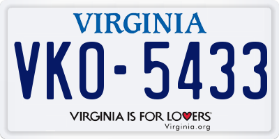VA license plate VKO5433