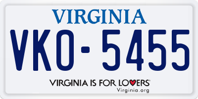 VA license plate VKO5455
