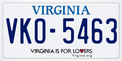 VA license plate VKO5463