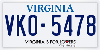 VA license plate VKO5478