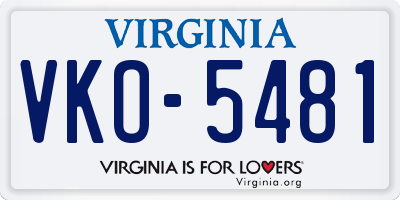 VA license plate VKO5481