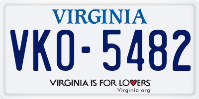 VA license plate VKO5482