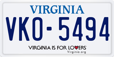 VA license plate VKO5494