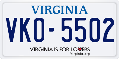 VA license plate VKO5502