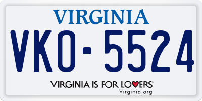 VA license plate VKO5524
