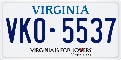 VA license plate VKO5537