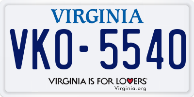 VA license plate VKO5540