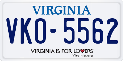 VA license plate VKO5562