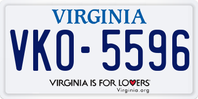 VA license plate VKO5596