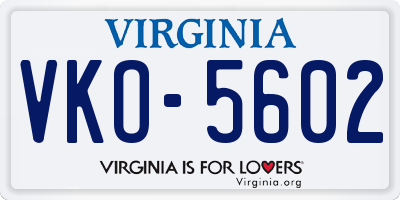 VA license plate VKO5602