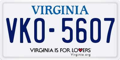 VA license plate VKO5607
