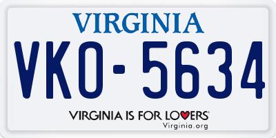 VA license plate VKO5634