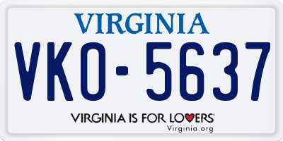 VA license plate VKO5637