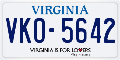 VA license plate VKO5642