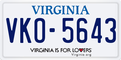 VA license plate VKO5643