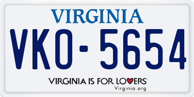 VA license plate VKO5654
