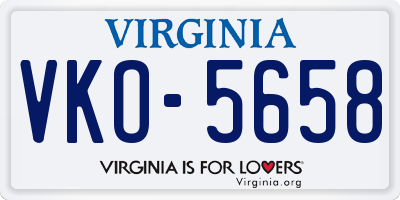 VA license plate VKO5658
