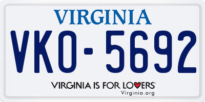 VA license plate VKO5692