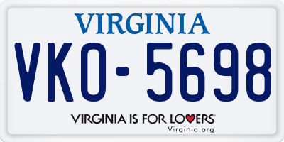 VA license plate VKO5698