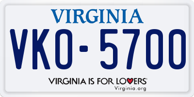 VA license plate VKO5700