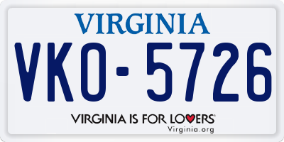 VA license plate VKO5726