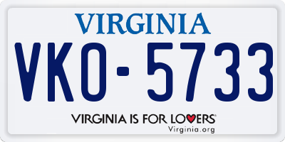 VA license plate VKO5733
